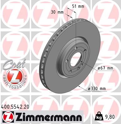 Zimmermann 400554220 диск гальмівний Coat Z