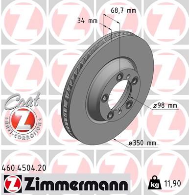 Zimmermann 460450420 Диск гальмівний (передній) Porsche Cayenne/Panamera 2.9/3.0/4.0 16- (L) (350x34