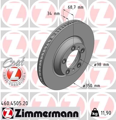 Zimmermann 460450520 Диск гальмівний (передній) Porsche Cayenne/Panamera 2.9/3.0/4.0 16- (R) (350x34