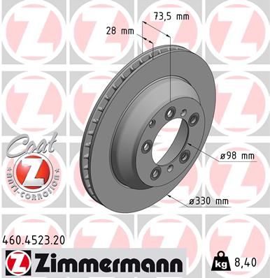 Zimmermann 460452320 Диск гальмівний задній Coat Z