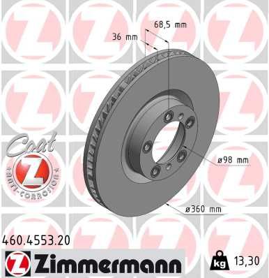 Zimmermann 460455320 Диск гальмівний (передній) Porsche Taycan 19-(360x36) (L)