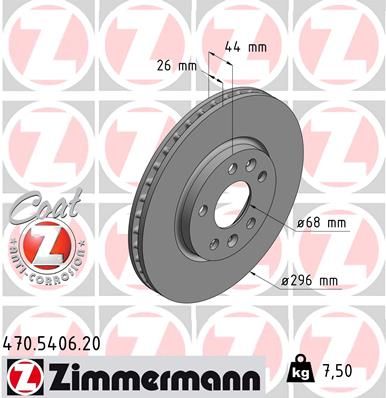 Zimmermann 470540620 Диск гальмівний (передній) Renault Megane IV 18-/Talisman 15- (296x26) (з покри