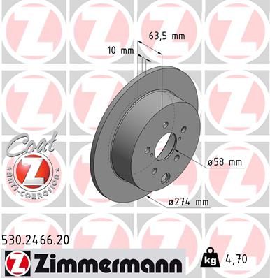 Zimmermann 530246620 Диск гальмівний (задній) Subaru Impreza/Forester 11- (274x10)