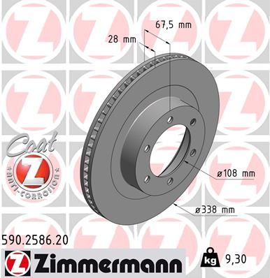Zimmermann 590258620 Диск гальмівний (передній) Toyota Land Cruiser 3.0-4.0 D 02-10 (338x28) (з покр