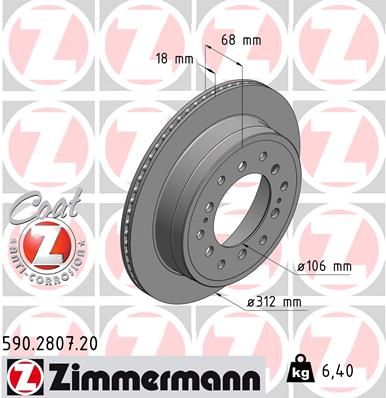 Zimmermann 590280720 Диск гальмівний (задній) Toyota Land Cruiser 96-02 (312x18) (з покриттям) (вент