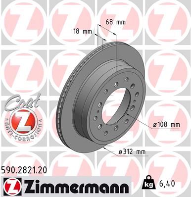 Zimmermann 590282120 Диск гальмівний (задній) Toyota Land Cruiser 2.7-4.0 09- (312x18) (з покриттям)