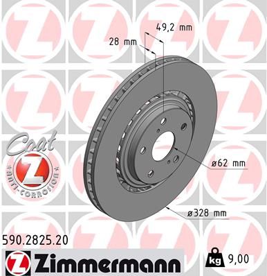Zimmermann 590282520 Диск гальмівний (передній) Toyota Rav 4 12-/Lexus RX/NX 08- (328x28) (з покритт