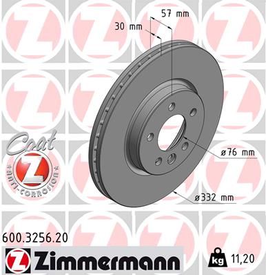 Zimmermann 600325620 Диск гальмівний (передній) VW Amarok 16- (332x30) (з покриттям) (с вентиляцією)