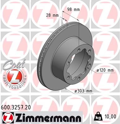 Zimmermann 600325720 диск гальмівний Coat Z