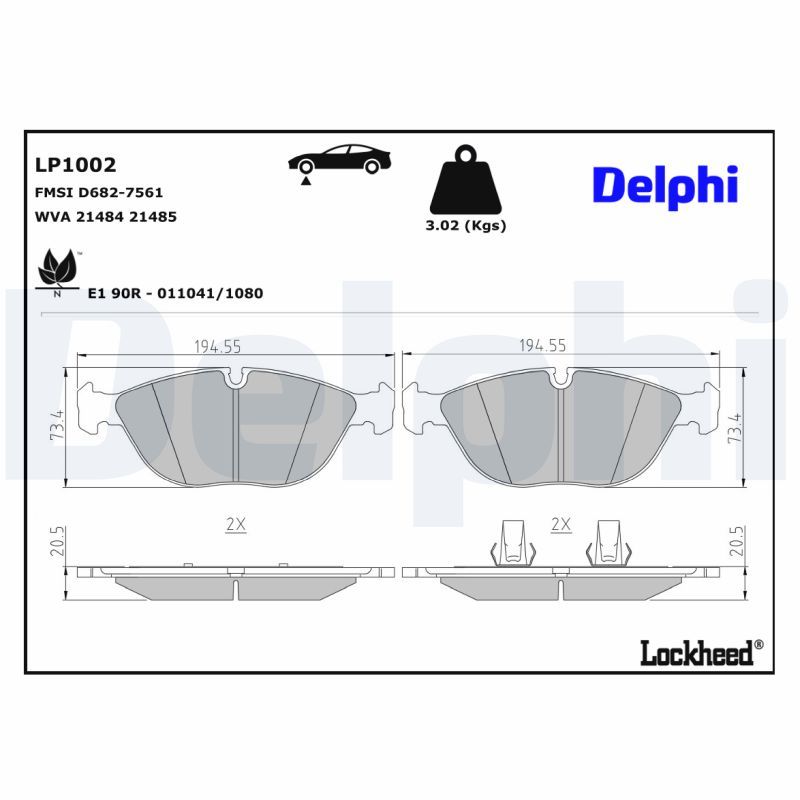 LP1002 Delphi Колодки гальмівні (передні) Audi A8/BMW 7 (E38)/VW Golf IV 94- (Continental)