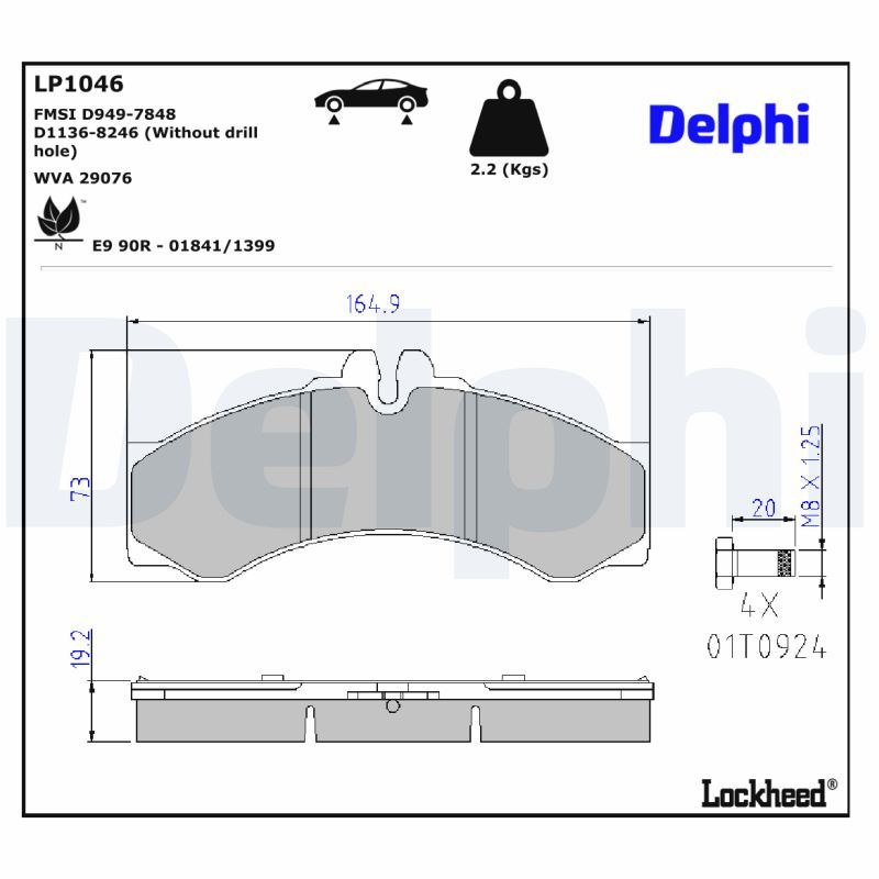LP1046 Delphi Колодки гальмівні (передні/задні) MB Sprinter (901-905) 208-616 95-/VW LT 96-06