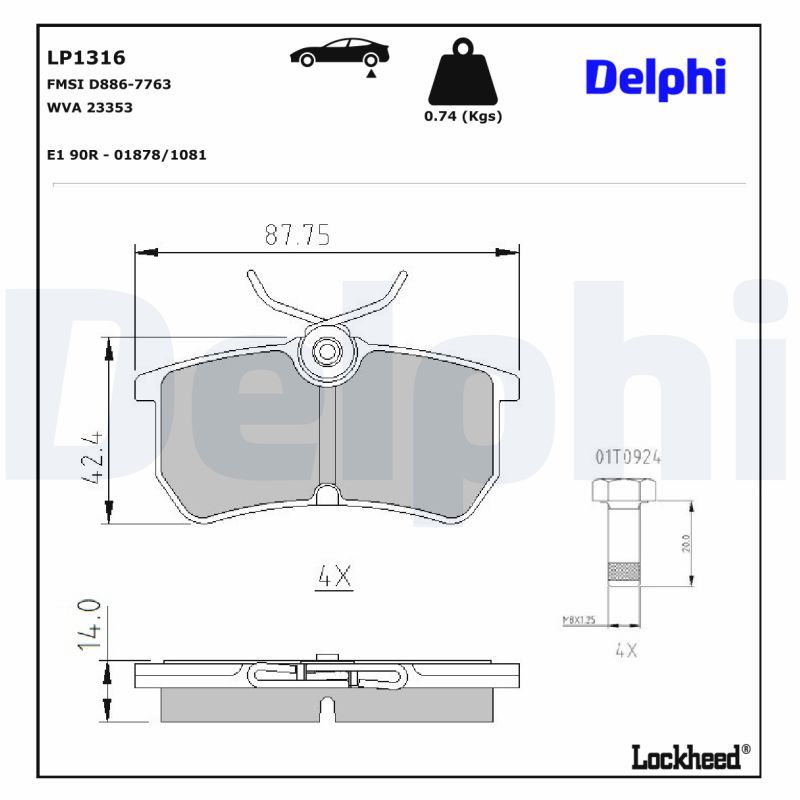 LP1316 Delphi Колодки гальмівні (задні) Ford Focus 98-04/Fiesta 05- (Trw)