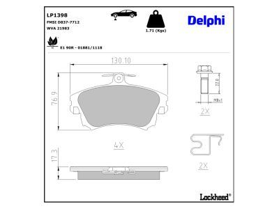 LP1398 Delphi Гальмівні колодки до дисків (з болтами)