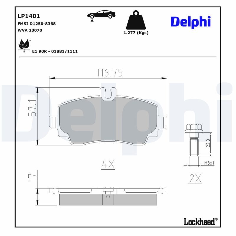 LP1401 Delphi Колодки гальмівні (передні) MB A-class (W168) 97-04 (Trw)