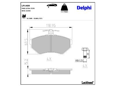 LP1409 Delphi Колодки гальмівні (передні) Seat Cordoba/Ibiza/VW Caddy/Golf/Polo 91-04 (Trw)
