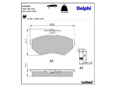 LP1410 Delphi Колодки гальмівні (передні) Audi A4 94-01/VW Passat 96-00 (Trw)