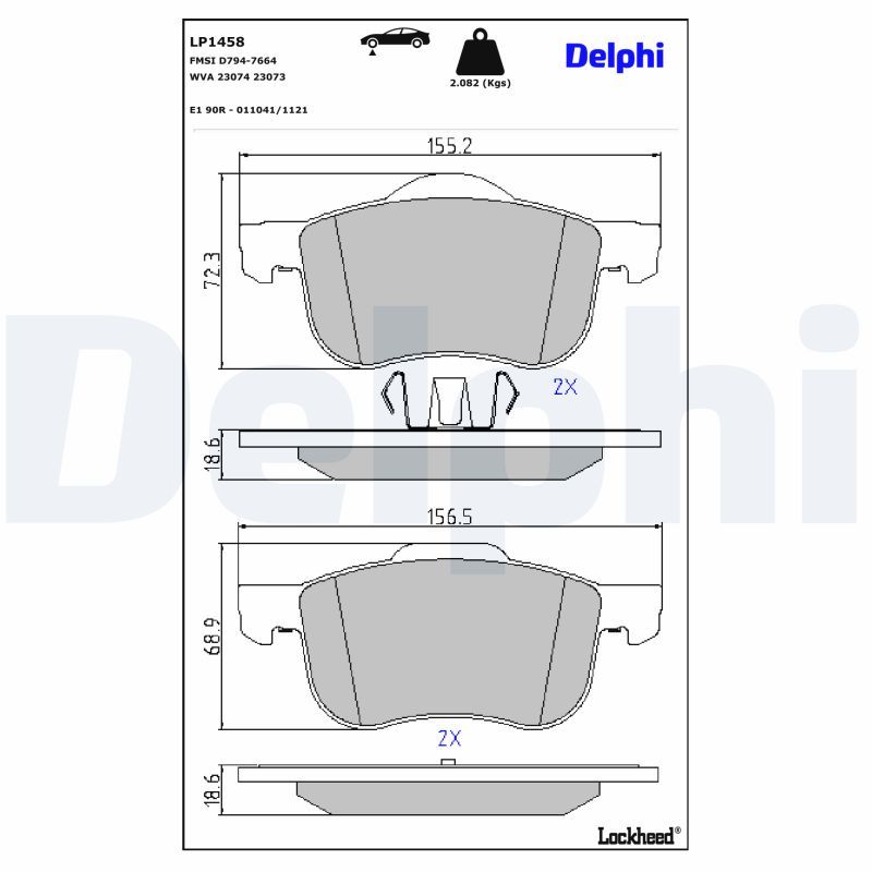 LP1458 Delphi Колодки гальмівні (передні) Volvo S60/S70/S80/V70/XC70 95-10 (Continental)