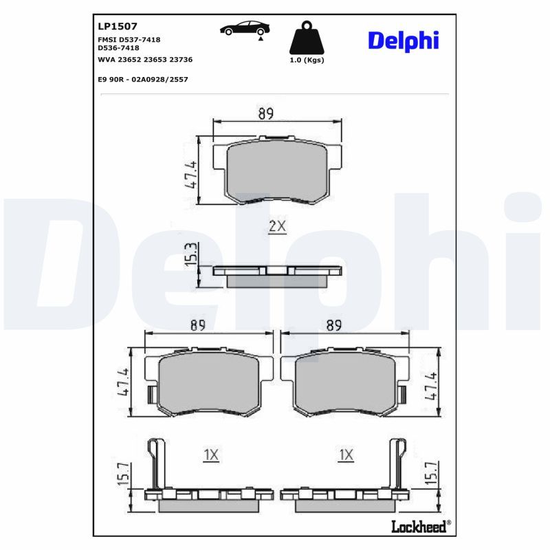 LP1507 Delphi Колодки гальмівні (задні) Honda Accord IV-VII 90-08/CR-V II 01-07/FR-V 04- (Akebono)