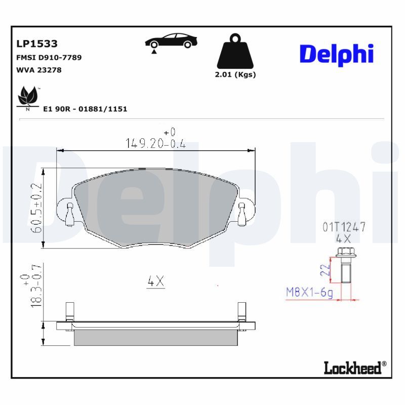 LP1533 Delphi Гальмівні колодки до дисків (з болтами)