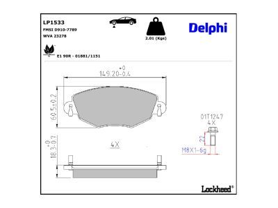 LP1533 Delphi Гальмівні колодки до дисків (з болтами)