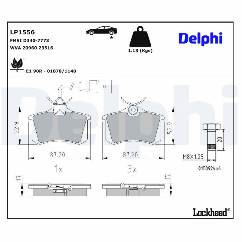 LP1556 Delphi Гальмівні колодки до дисків (з болтами)