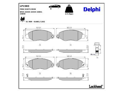 LP1583 Delphi Колодки гальмівні (передні) Ford Transit 00- (Bosch)