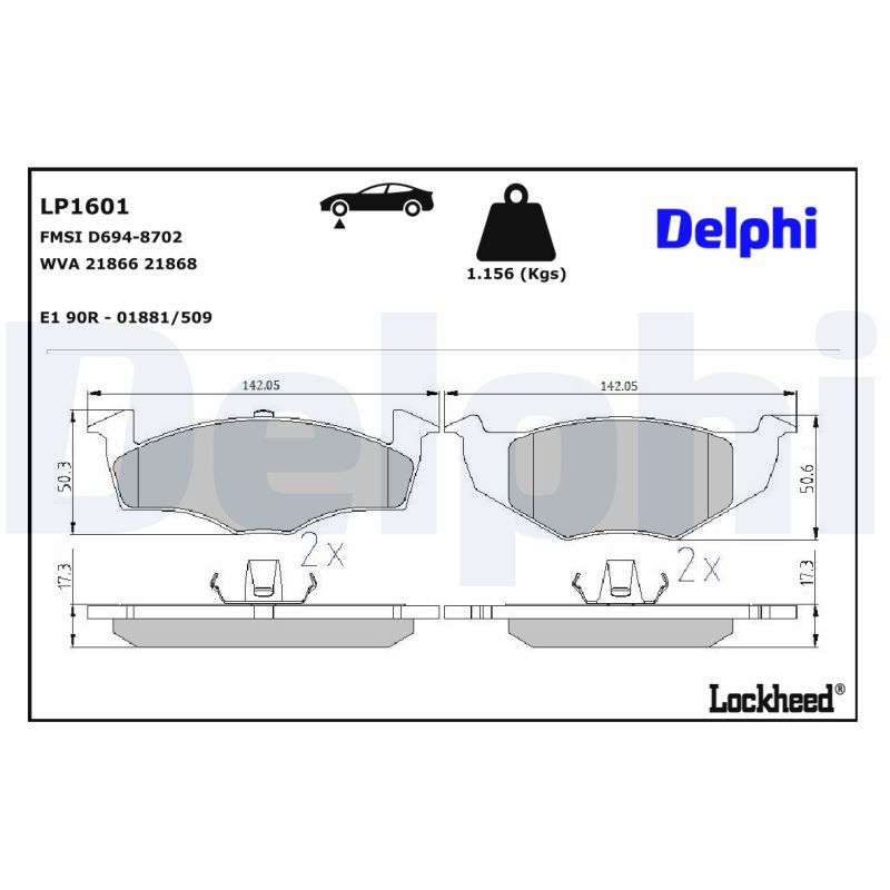 LP1601 Delphi Колодки гальмівні (передні) Skoda Fabia/VW Polo 94-14 (Continental)