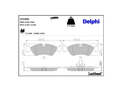 LP1605 Delphi Колодки гальмівні (передні) Opel Astra F/Vectra -03 (Continental)