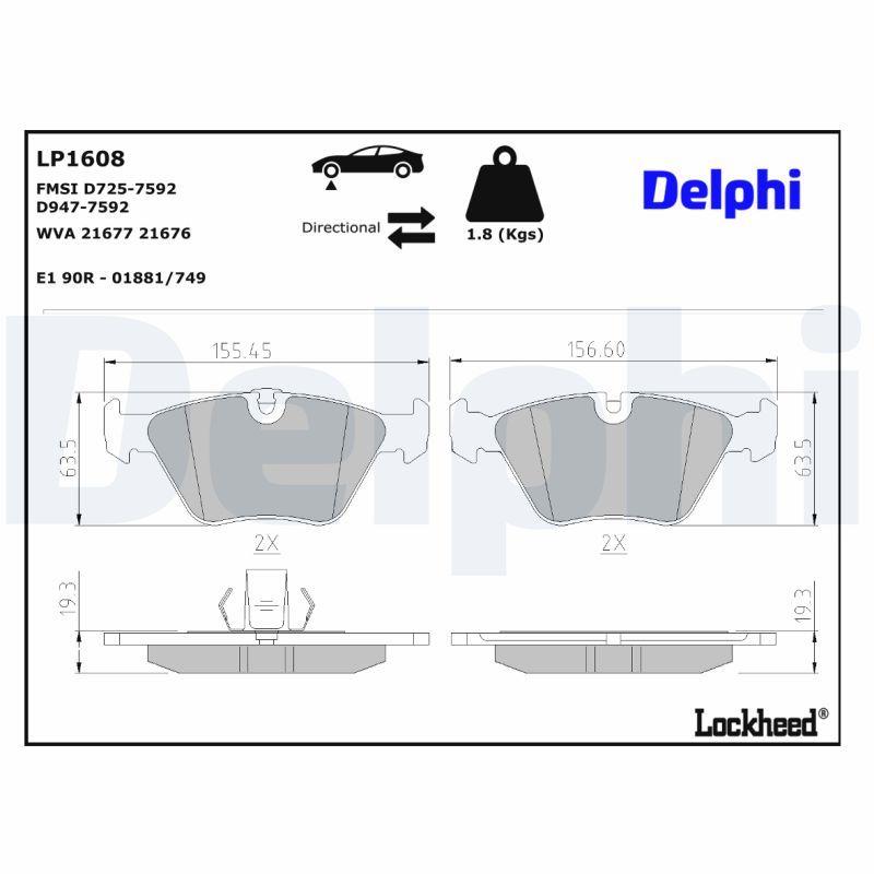 LP1608 Delphi Гальмівні колодки до дисків