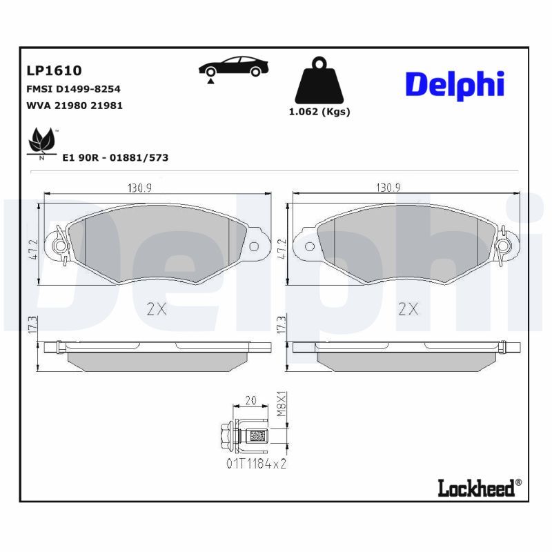 LP1610 Delphi Гальмівні колодки до дисків (з болтами)