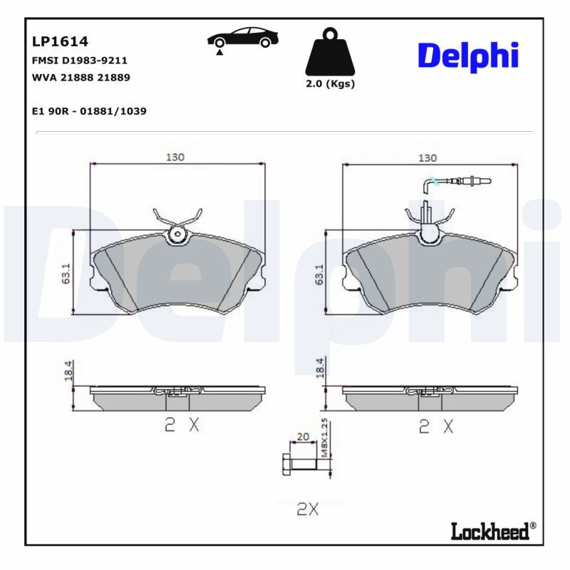 LP1614 Delphi Гальмівні колодки до дисків (з болтами)