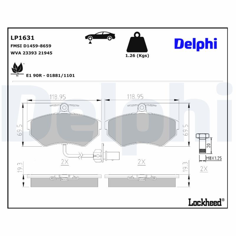 LP1631 Delphi Гальмівні колодки до дисків (з болтами)