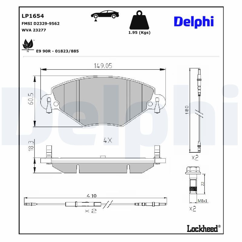 LP1654 Delphi Гальмівні колодки до дисків (з болтами)