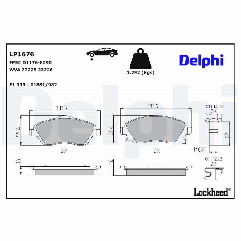 LP1676 Delphi Колодки гальмівні (передні) Opel Combo 01-04 (Trw)
