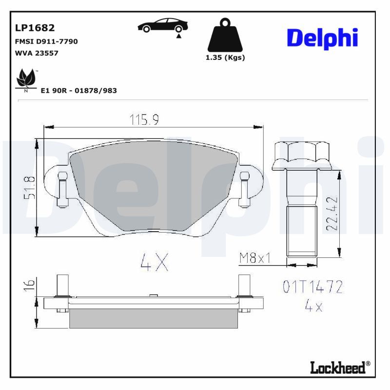 LP1682 Delphi Гальмівні колодки до дисків (з болтами)