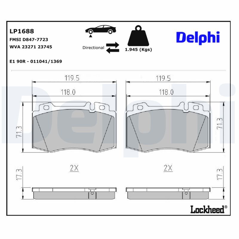 LP1688 Delphi Колодки гальмівні (передні) MB S-class (W220) 98-05 (Brembo)