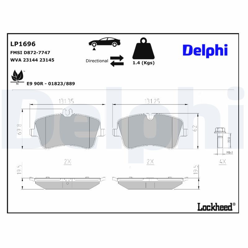 LP1696 Delphi Гальмівні колодки до дисків (з болтами)