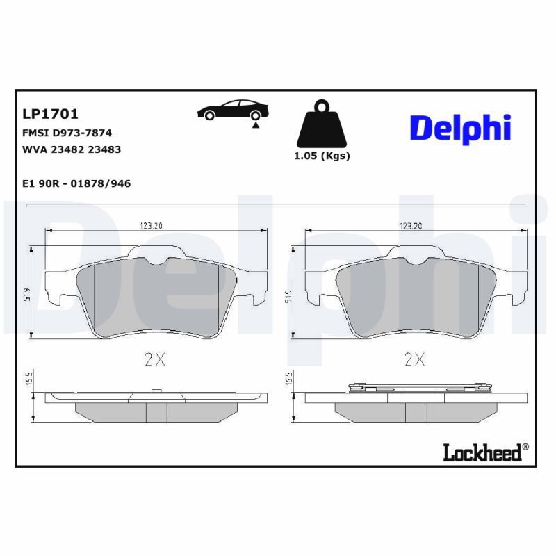 LP1701 Delphi Колодки гальмівні (задні) Ford Connect 02-/Opel Vectra C/Renault Laguna/Megane 01-