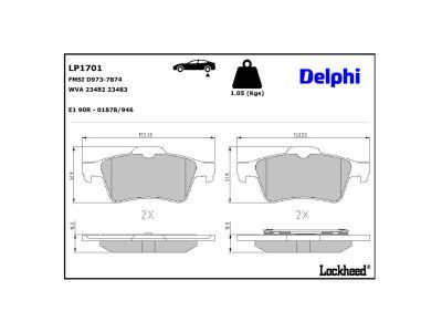 LP1701 Delphi Колодки гальмівні (задні) Ford Connect 02-/Opel Vectra C/Renault Laguna/Megane 01-