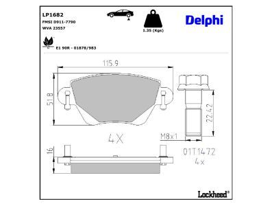 LP1707 Delphi Колодки гальмівні (передні) VW T4 90-03 (з датчиком) (Continental)