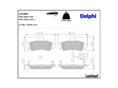 LP1707 Delphi Колодки гальмівні (передні) VW T4 90-03 (з датчиком) (Continental)