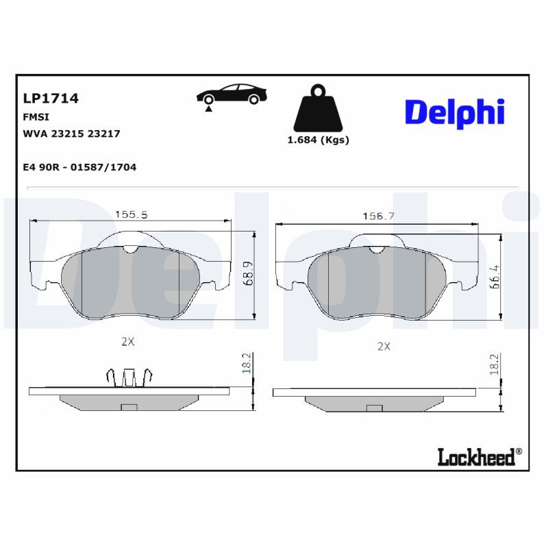 LP1714 Delphi Колодки гальмівні (передні) Renault Laguna II 01-07 (Continental)