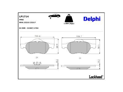 LP1714 Delphi Колодки гальмівні (передні) Renault Laguna II 01-07 (Continental)