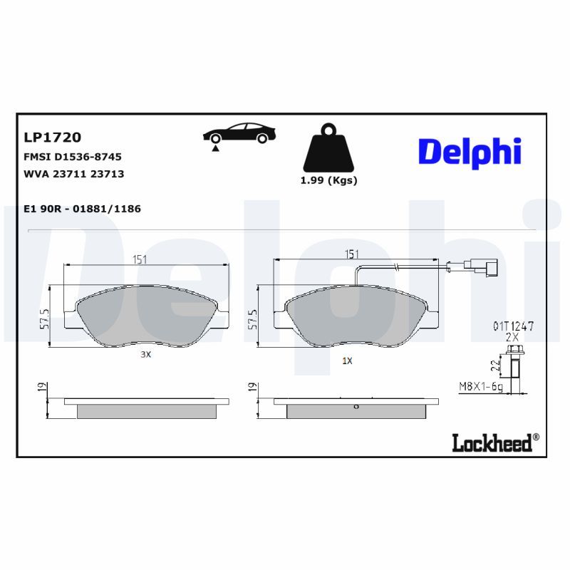 LP1720 Delphi Гальмівні колодки до дисків (з болтами)