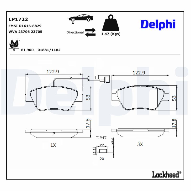LP1722 Delphi Гальмівні колодки до дисків (з болтами)