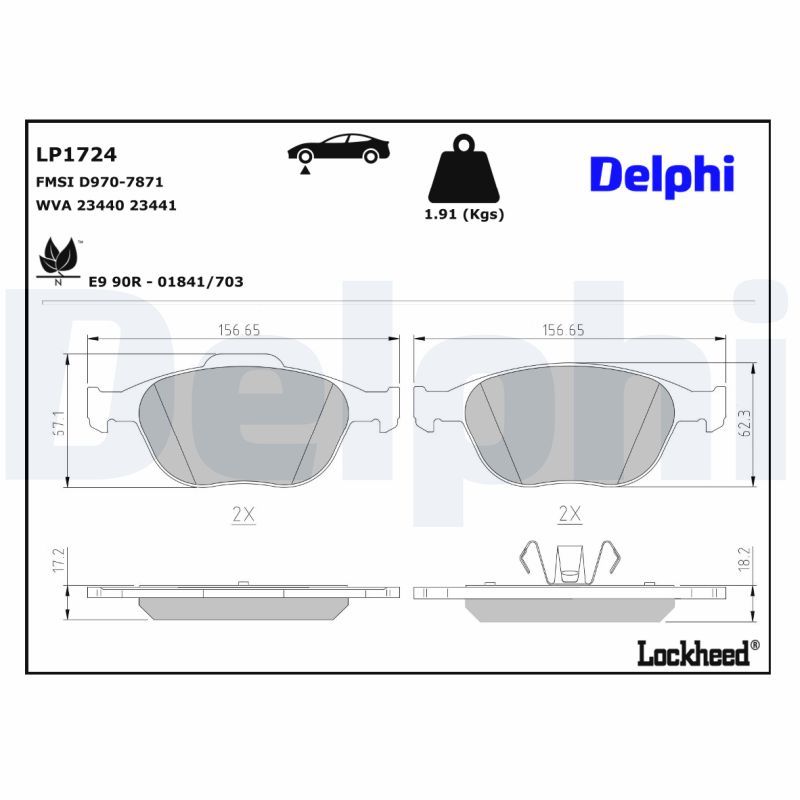 LP1724 Delphi Колодки гальмівні (передні) Ford Connect 02- (Continental)