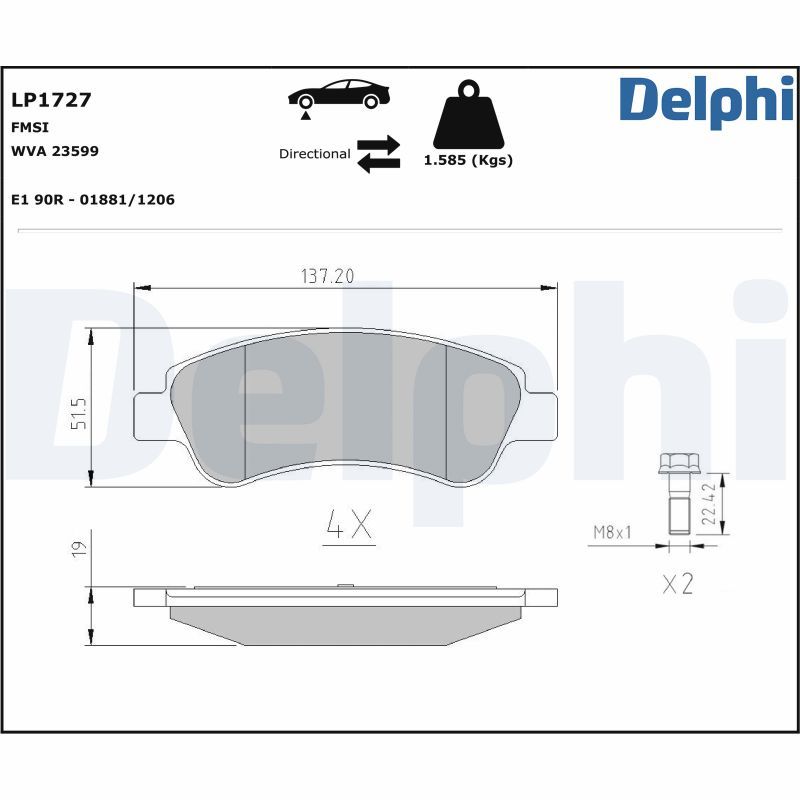 LP1727 Delphi Гальмівні колодки до дисків (з болтами)