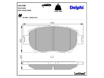LP1738 Delphi Колодки гальмівні (передні) Toyota Camry 01-06 (Akebono)