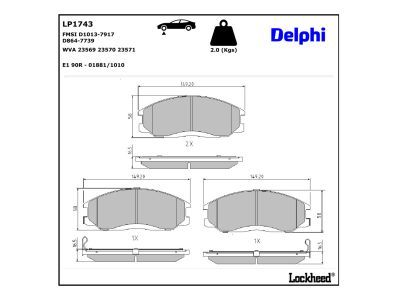 LP1743 Delphi Колодки гальмівні (передні) Hyundai Santa Fe/Trajet 01-08 (Mando)