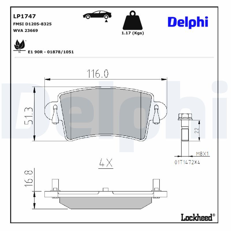 LP1747 Delphi Колодки гальмівні (задні) Renault Master/Opel Movano A 98- (Bosch)